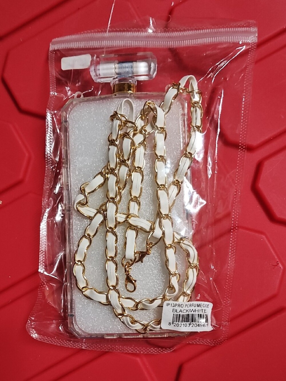 iPhone 13 Pro Black and White Checkered Bling Phone Case with Gold Accent - Picture 3 of 3